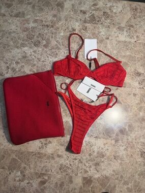 triangl swimwear Red Crochet Bikini Set with Pouch